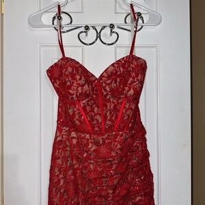 Lina Strapless Red Lace Dress